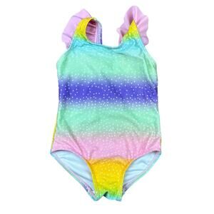 Pastel Stripe Ruffle Swimsuit One Piece Wonderkids Sz 3T Pink Blue Green Yellow